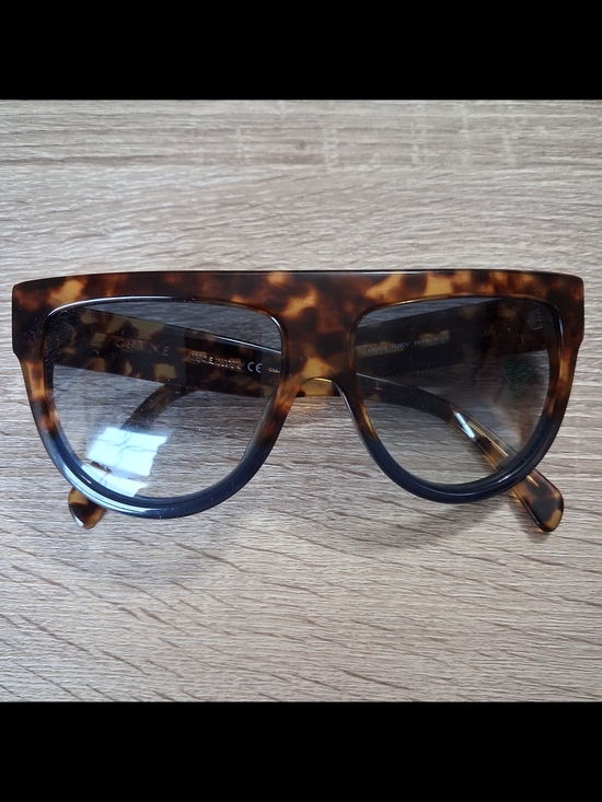 Celine Accessories - CÉLINE ShadowCL-41026 - Havana  and Blue Flat Top Sunglasses - Flawed